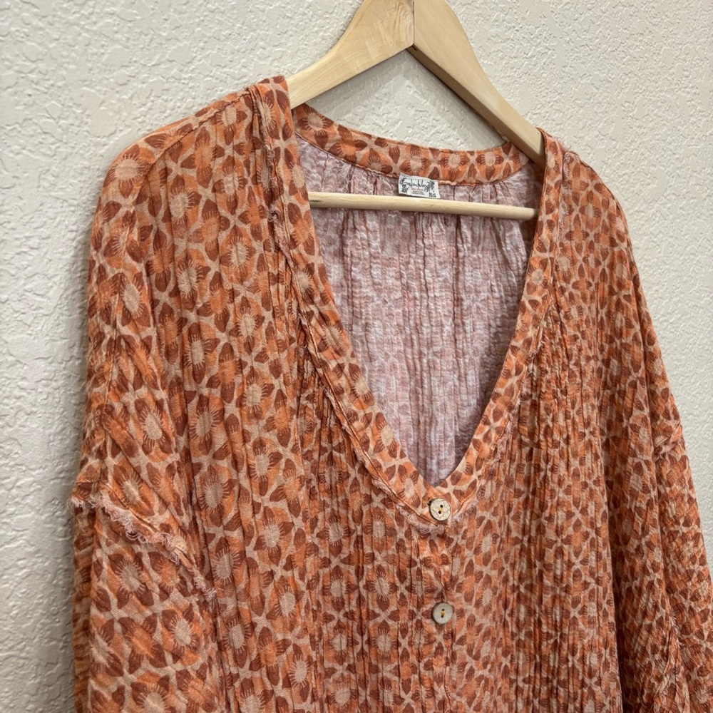 FREE PEOPLE INTIMATELY LINEN BUTTON UP TUNIC Medium Boho Coastal Grandma Hippie - Picture 2 of 9